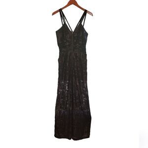 NWOT BCBGENERATION Black Strappy Sheer Overlay Burnout Coctail Jumpsuit Romper 4